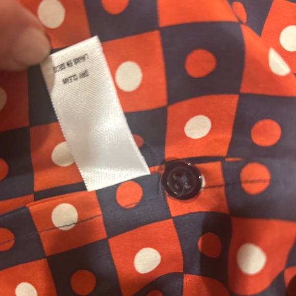 Kate Hill 100% Silk Geometric Midi Shirt Dress Women’s Size 14P. Red White Blue - Picture 9 of 12